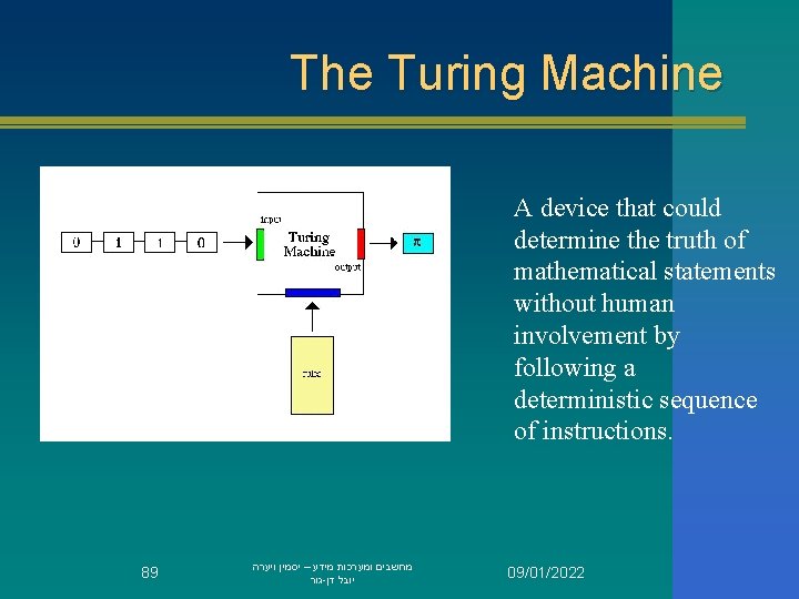 The Turing Machine A device that could determine the truth of mathematical statements without