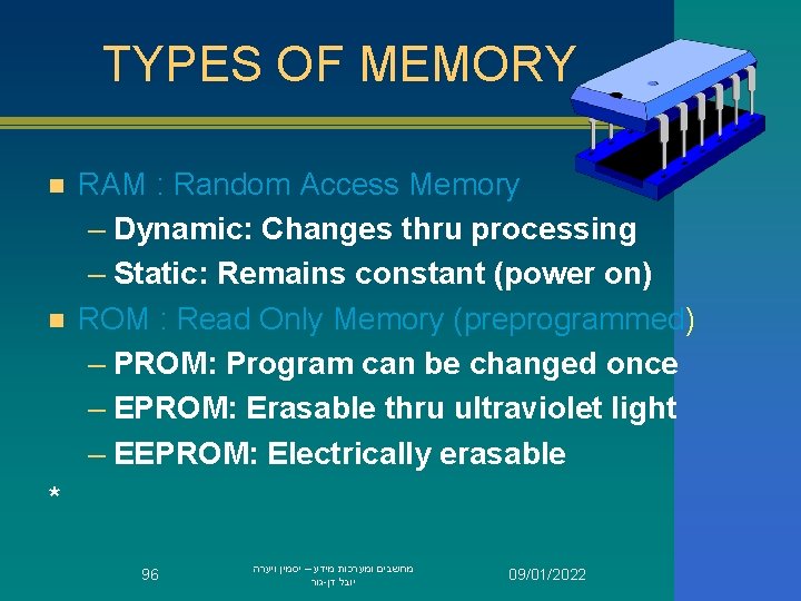 TYPES OF MEMORY n n RAM : Random Access Memory – Dynamic: Changes thru