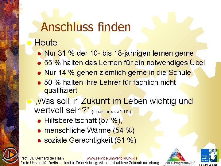 Anschluss finden ® Heute ® Nur 31 % der 10 - bis 18 -jährigen