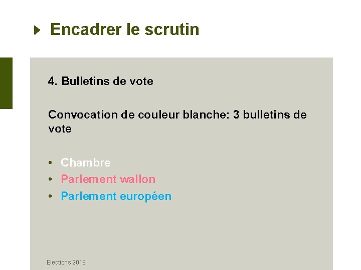 Encadrer le scrutin 4. Bulletins de vote Convocation de couleur blanche: 3 bulletins de