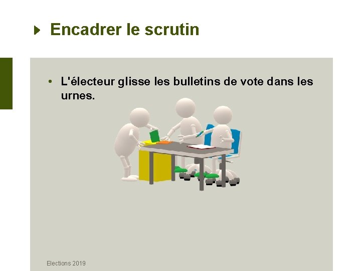 Encadrer le scrutin • L'électeur glisse les bulletins de vote dans les urnes. Elections