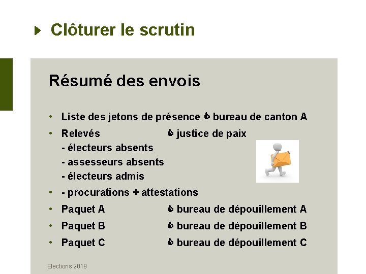 Clôturer le scrutin Résumé des envois • Liste des jetons de présence bureau de