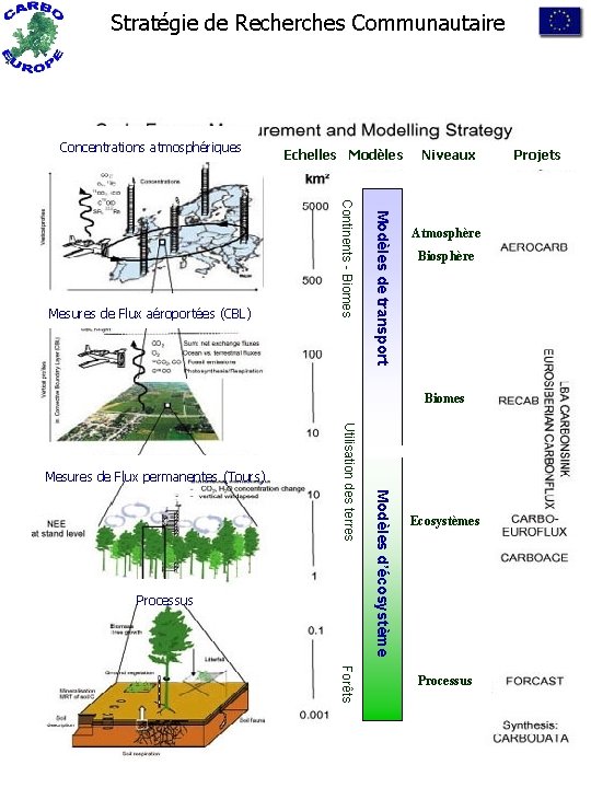 Stratégie de Recherches Communautaire Concentrations atmosphériques Modèles de transport Continents - Biomes Mesures de