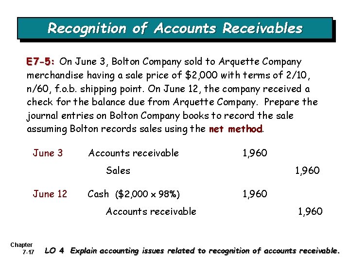Recognition of Accounts Receivables E 7 -5: On June 3, Bolton Company sold to