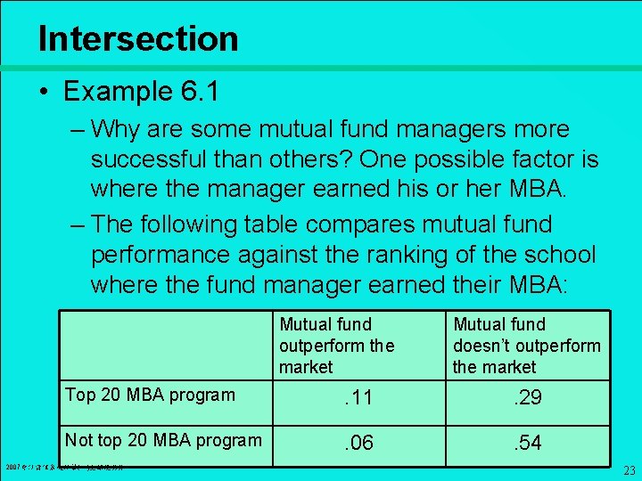 Intersection • Example 6. 1 – Why are some mutual fund managers more successful