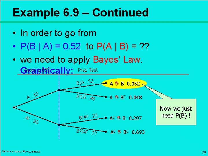 Example 6. 9 – Continued • In order to go from • P(B |