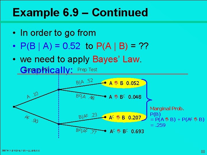 Example 6. 9 – Continued • In order to go from • P(B |