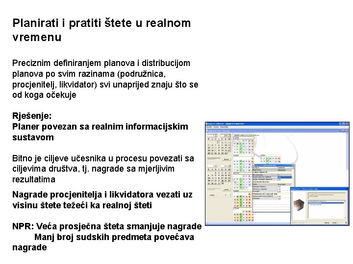 Kontrolirati i smanjiti štete Planirati i pratiti štete u realnom vremenu Preciznim definiranjem planova