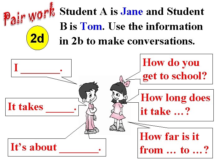 2 d Student A is Jane and Student B is Tom. Use the information