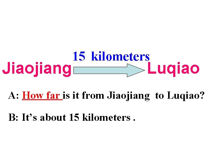 Jiaojiang 15 kilometers Luqiao A: How far is it from Jiaojiang to Luqiao? B: