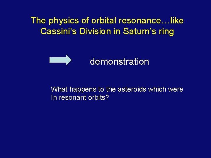 The physics of orbital resonance…like Cassini’s Division in Saturn’s ring demonstration What happens to