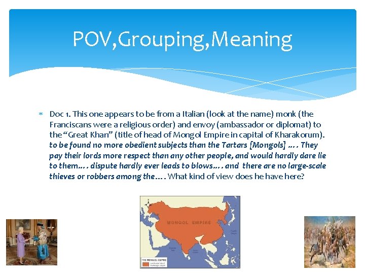 POV, Grouping, Meaning Doc 1. This one appears to be from a Italian (look