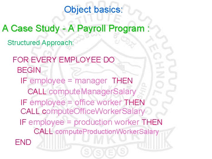 Object basics: A Case Study - A Payroll Program : Structured Approach: FOR EVERY