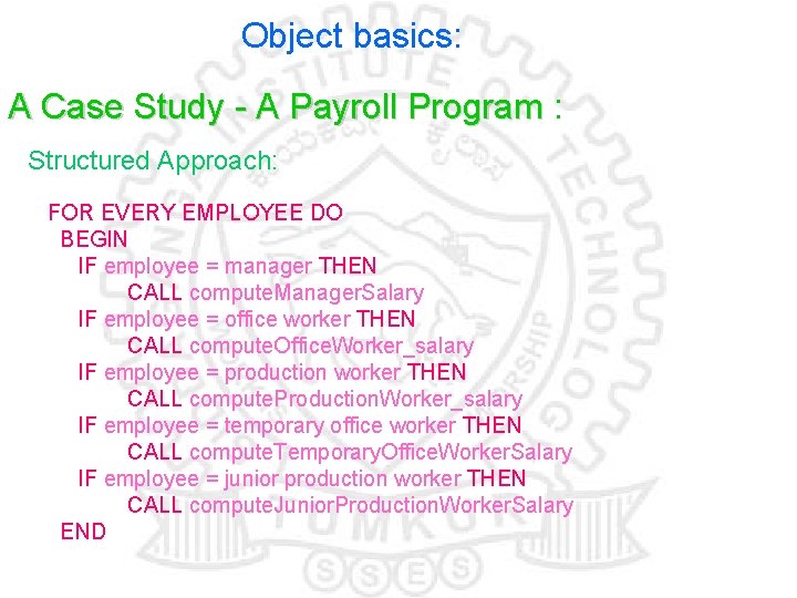 Object basics: A Case Study - A Payroll Program : Structured Approach: FOR EVERY