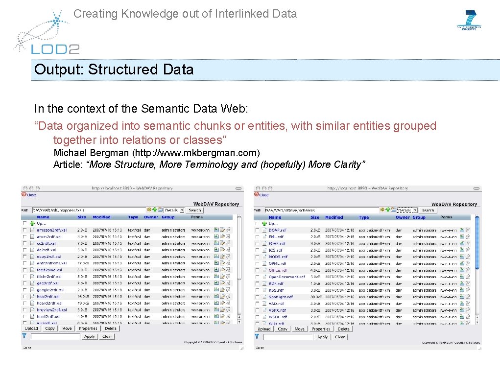 Creating Knowledge out of Interlinked Data Output: Structured Data In the context of the