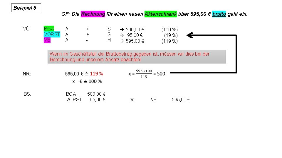 Beispiel 3 GF: Die Rechnung für einen neuen Aktenschrank über 595, 00 € brutto