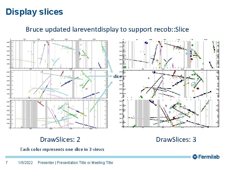 Display slices Bruce updated lareventdisplay to support recob: : Slice slice Draw. Slices: 2