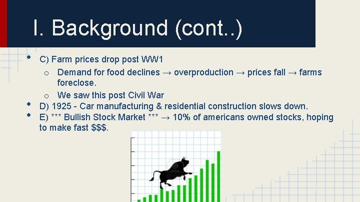 I. Background (cont. . ) • • • C) Farm prices drop post WW