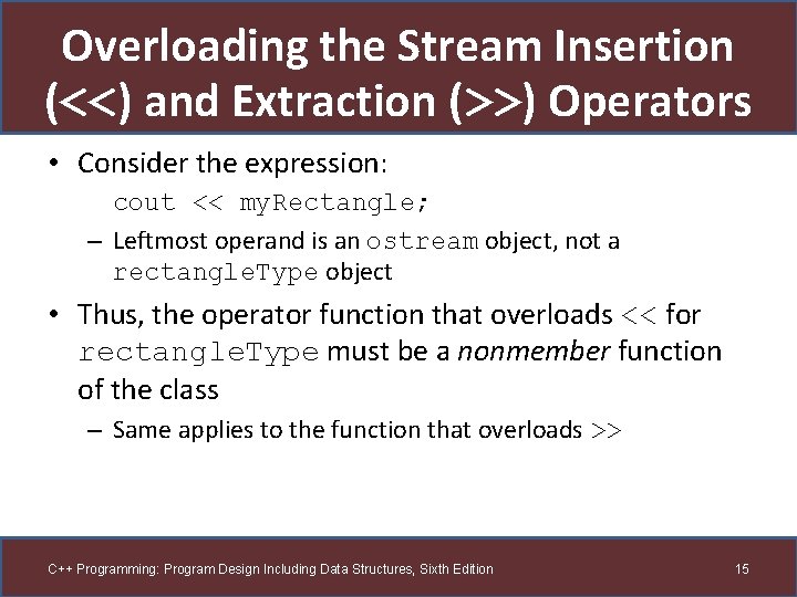 Overloading the Stream Insertion (<<) and Extraction (>>) Operators • Consider the expression: cout