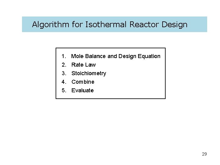 Algorithm for Isothermal Reactor Design 29 