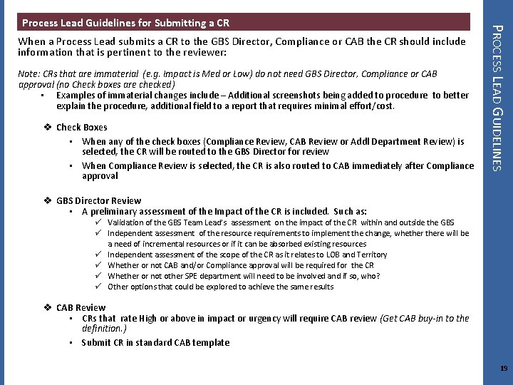 When a Process Lead submits a CR to the GBS Director, Compliance or CAB