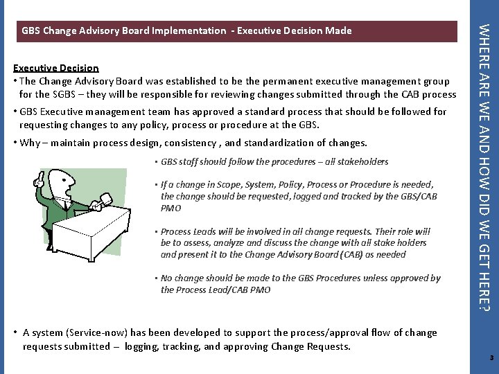 Executive Decision • The Change Advisory Board was established to be the permanent executive