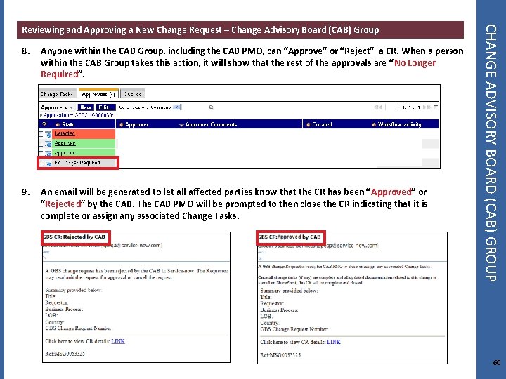 8. Anyone within the CAB Group, including the CAB PMO, can “Approve” or “Reject”