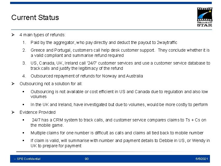 Current Status Ø Ø Ø 4 main types of refunds: 1. Paid by the