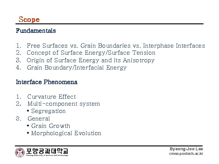 Scope Fundamentals 1. 2. 3. 4. Free Surfaces vs. Grain Boundaries vs. Interphase Interfaces