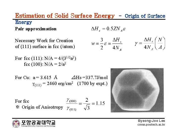 Estimation of Solid Surface Energy - Origin of Surface Energy Pair approximation Necessary Work