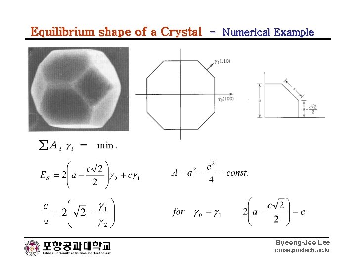 Equilibrium shape of a Crystal - Numerical Example Byeong-Joo Lee cmse. postech. ac. kr