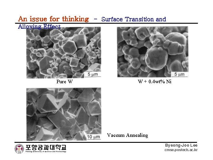 An issue for thinking - Surface Transition and Alloying Effect Pure W W +