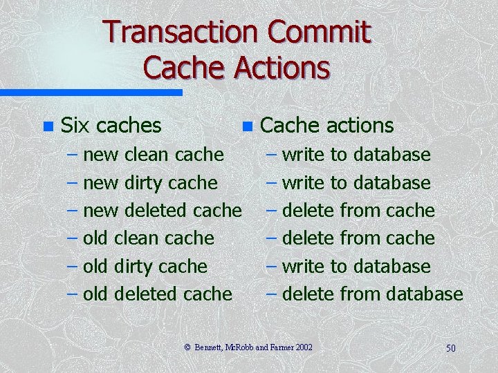 Transaction Commit Cache Actions n Six caches n – new clean cache – new Transaction Commit Cache Actions n Six caches n – new clean cache – new