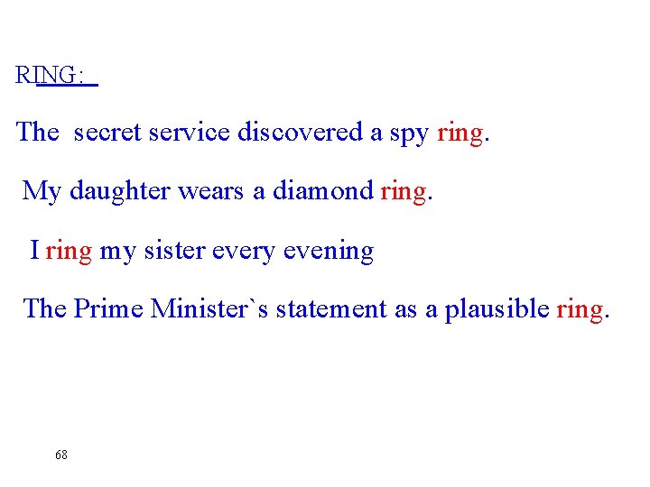 RING: The secret service discovered a spy ring. My daughter wears a diamond ring.