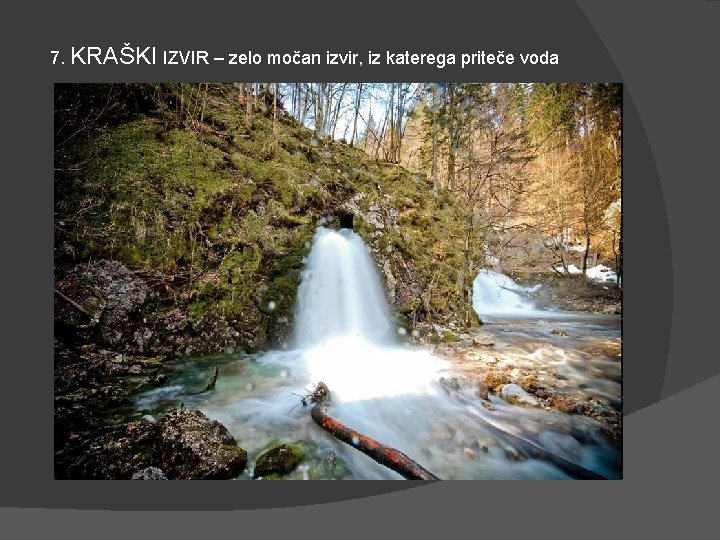7. KRAŠKI IZVIR – zelo močan izvir, iz katerega priteče voda 