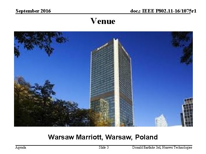 September 2016 doc. : IEEE P 802. 11 -16/1075 r 1 Venue Warsaw Marriott,