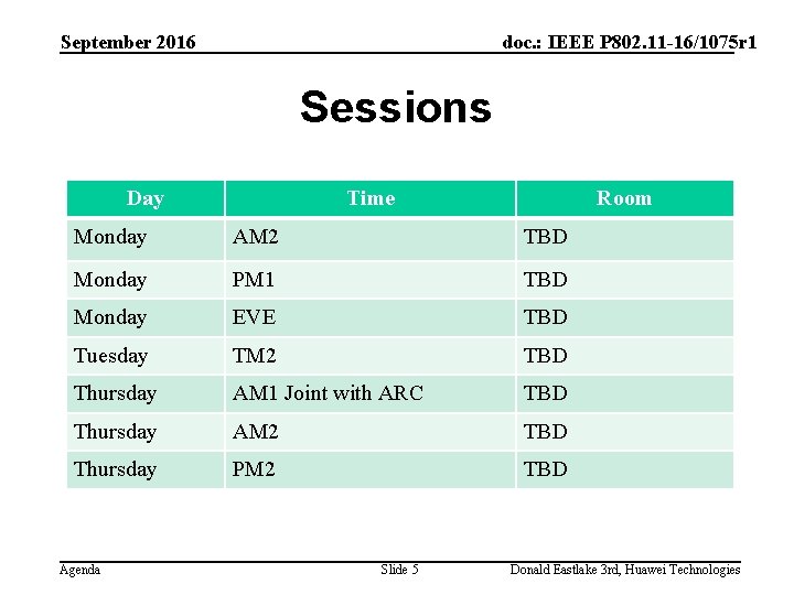 September 2016 doc. : IEEE P 802. 11 -16/1075 r 1 Sessions Day Time