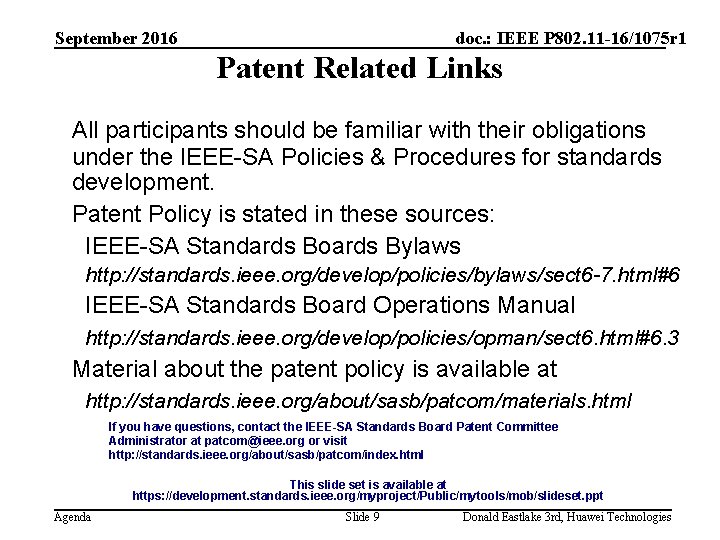 September 2016 doc. : IEEE P 802. 11 -16/1075 r 1 Patent Related Links