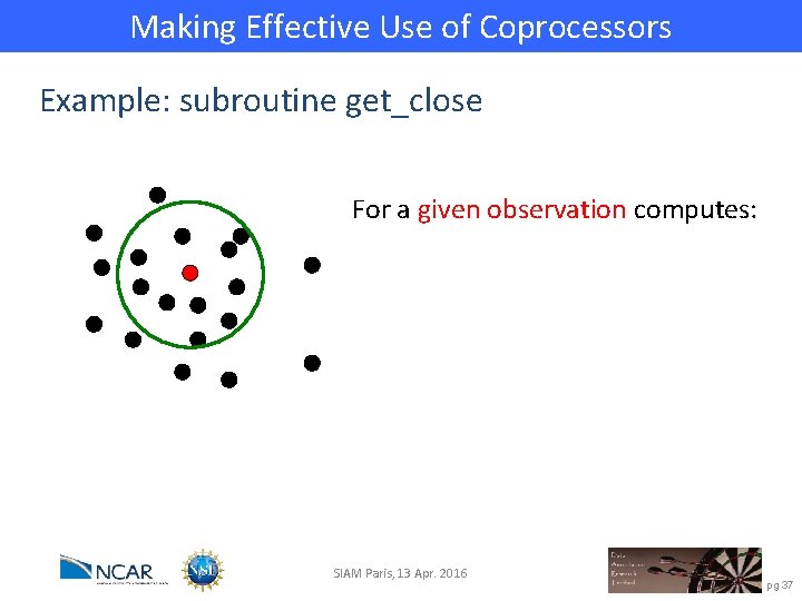 Making Effective Use of Coprocessors Example: subroutine get_close For a given observation computes: SIAM