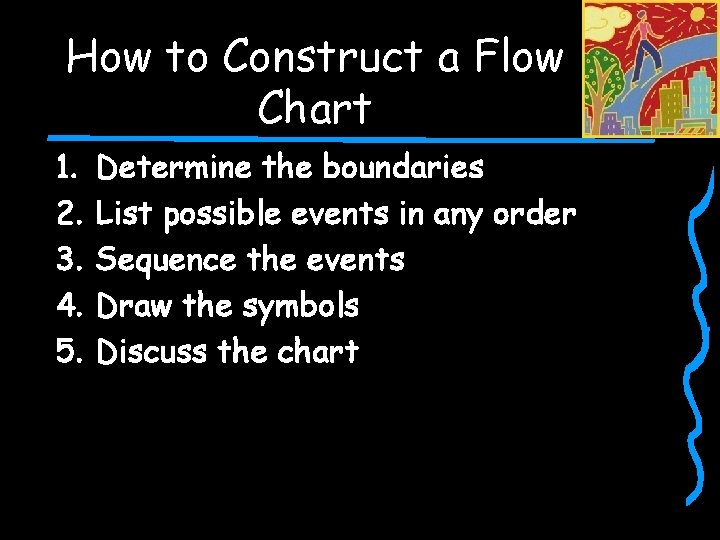 How to Construct a Flow Chart 1. 2. 3. 4. 5. Determine the boundaries