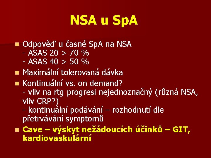 NSA u Sp. A Odpověď u časné Sp. A na NSA - ASAS 20