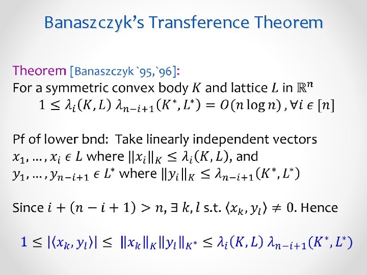 Banaszczyk’s Transference Theorem 