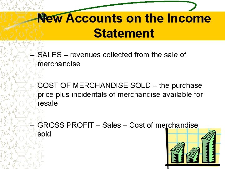 New Accounts on the Income Statement – SALES – revenues collected from the sale