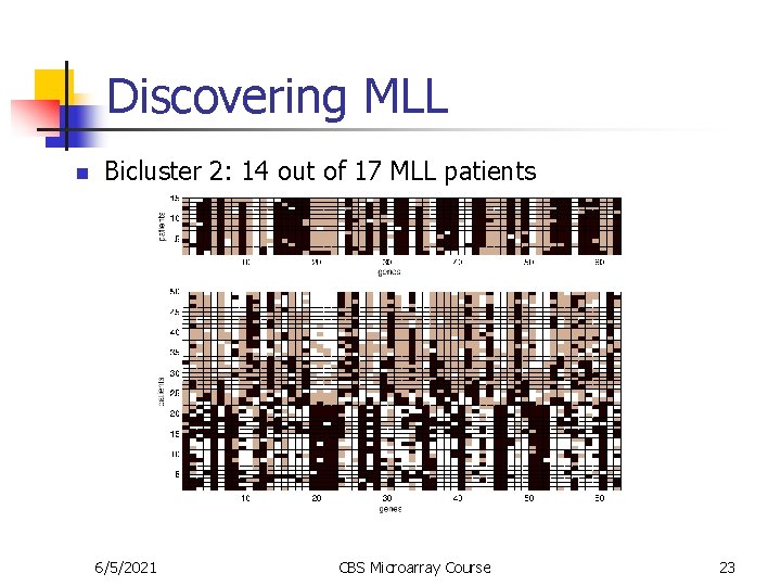 Discovering MLL n Bicluster 2: 14 out of 17 MLL patients 6/5/2021 CBS Microarray