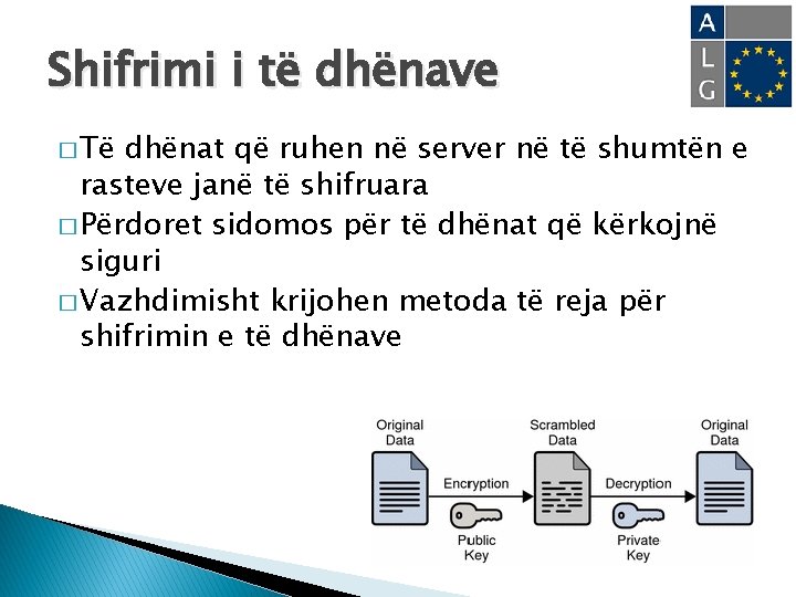 Shifrimi i të dhënave � Të dhënat që ruhen në server në të shumtën