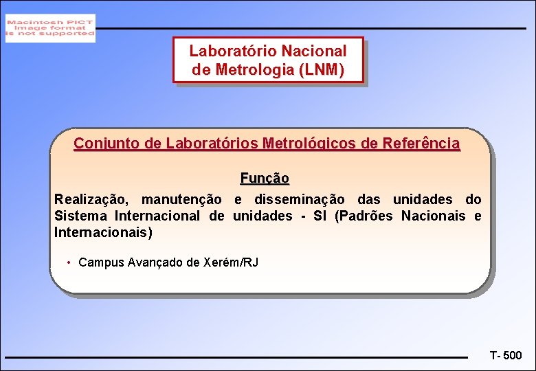 Laboratório Nacional de Metrologia (LNM) Conjunto de Laboratórios Metrológicos de Referência Função Realização, manutenção