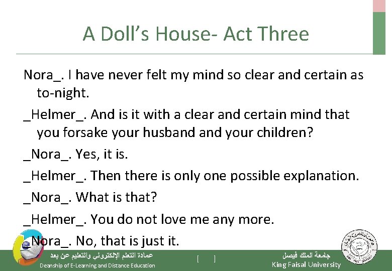 A Doll’s House- Act Three Nora_. I have never felt my mind so clear