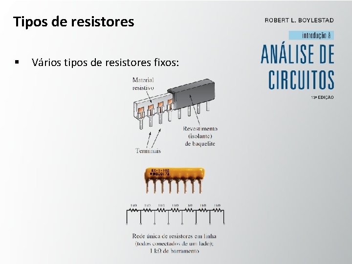 Tipos de resistores § Vários tipos de resistores fixos: 