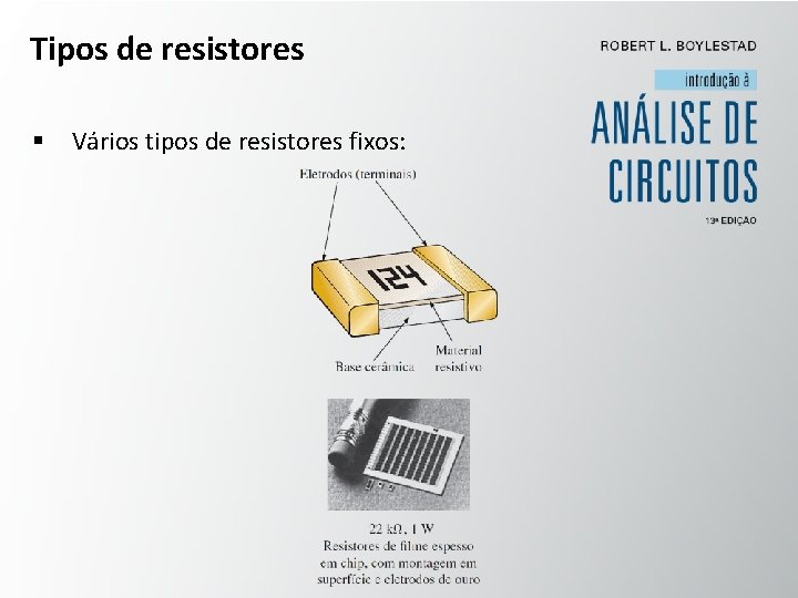 Tipos de resistores § Vários tipos de resistores fixos: 