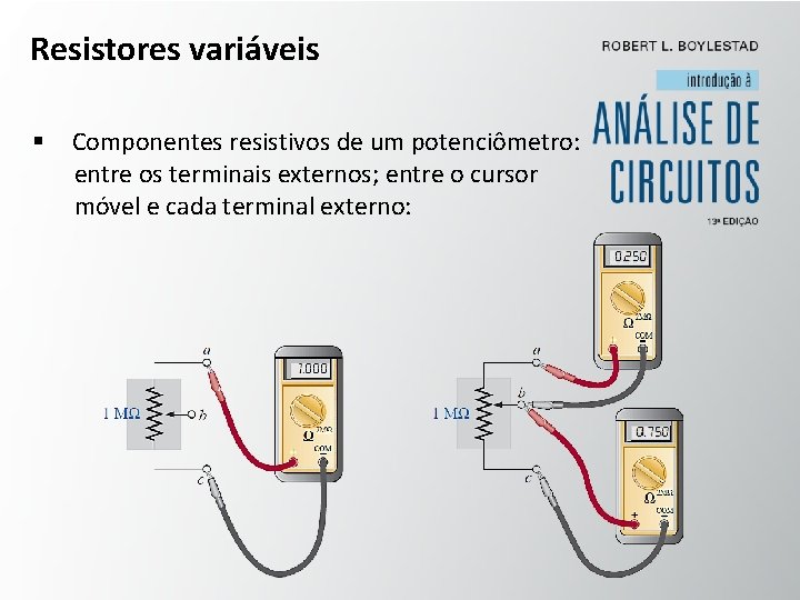Resistores variáveis § Componentes resistivos de um potenciômetro: entre os terminais externos; entre o